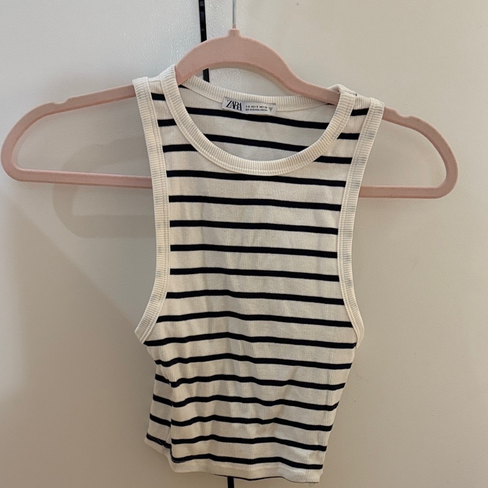 Zara Women's Black and White Striped Tank Top